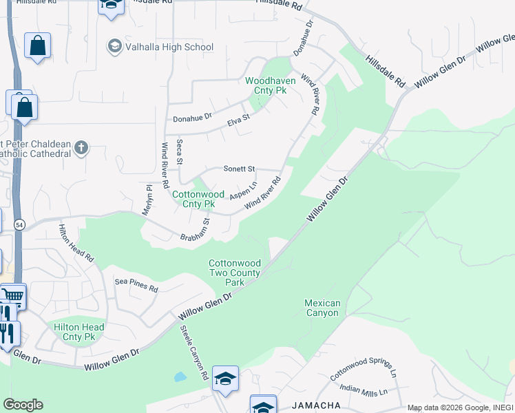 map of restaurants, bars, coffee shops, grocery stores, and more near 2332 Wind River Road in El Cajon