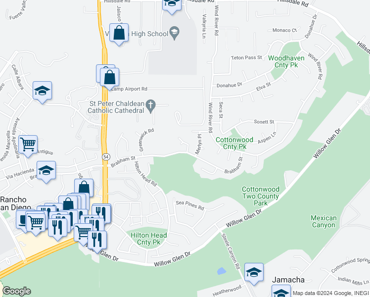 map of restaurants, bars, coffee shops, grocery stores, and more near 1602 Mirage Court in El Cajon