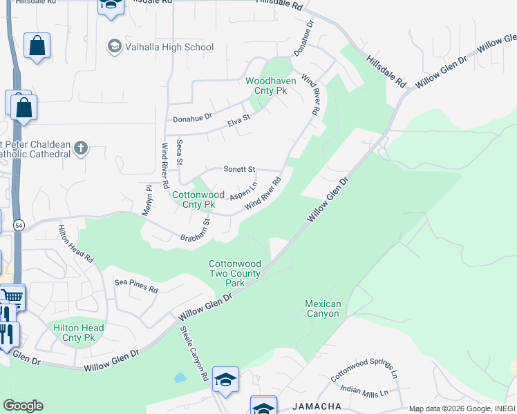 map of restaurants, bars, coffee shops, grocery stores, and more near 2332 Wind River Road in El Cajon