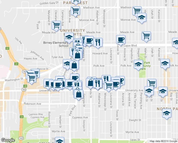 map of restaurants, bars, coffee shops, grocery stores, and more near 4034 Florida Street in San Diego