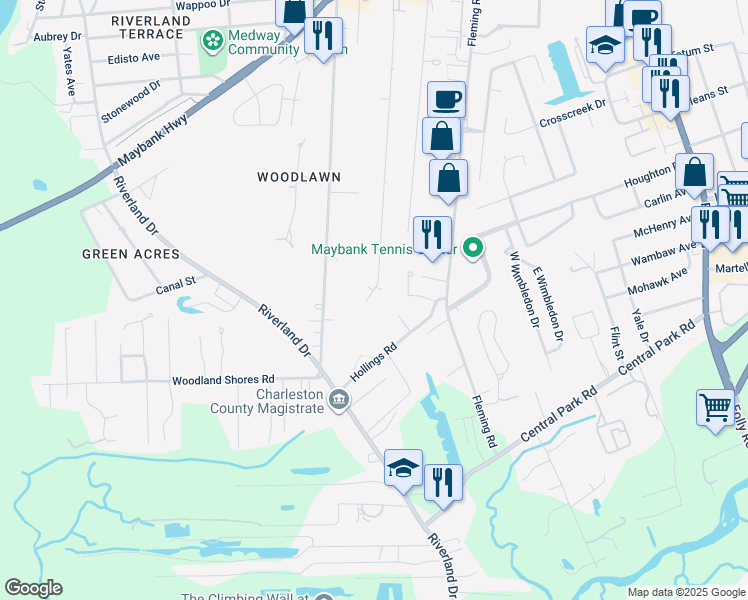 map of restaurants, bars, coffee shops, grocery stores, and more near 403 Stefan Drive in Charleston
