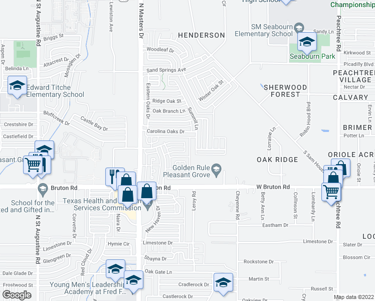 map of restaurants, bars, coffee shops, grocery stores, and more near 2259 Summit Lane in Dallas