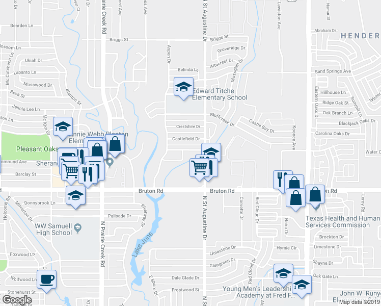 map of restaurants, bars, coffee shops, grocery stores, and more near 9498 Olde Towne Row in Dallas