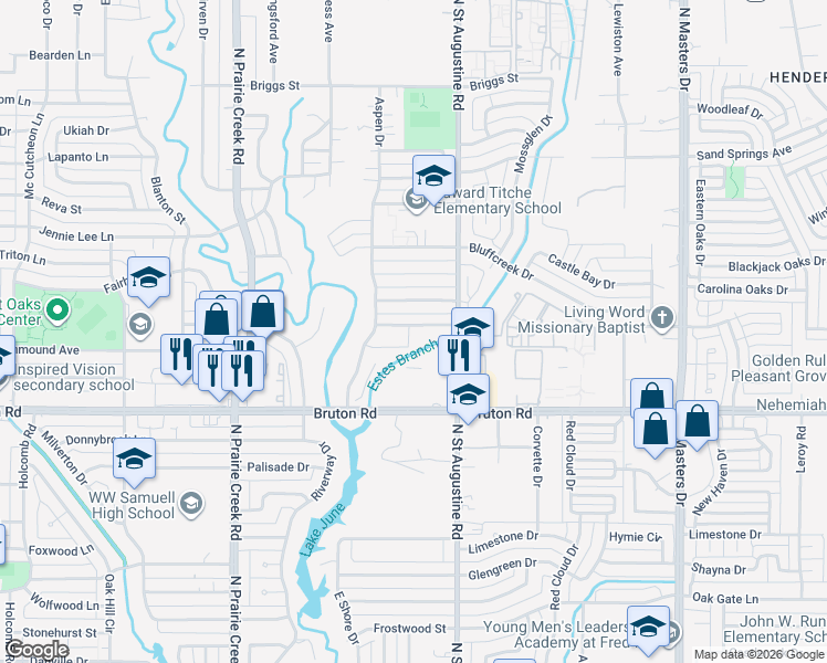 map of restaurants, bars, coffee shops, grocery stores, and more near 9490 Olde Towne Row in Dallas