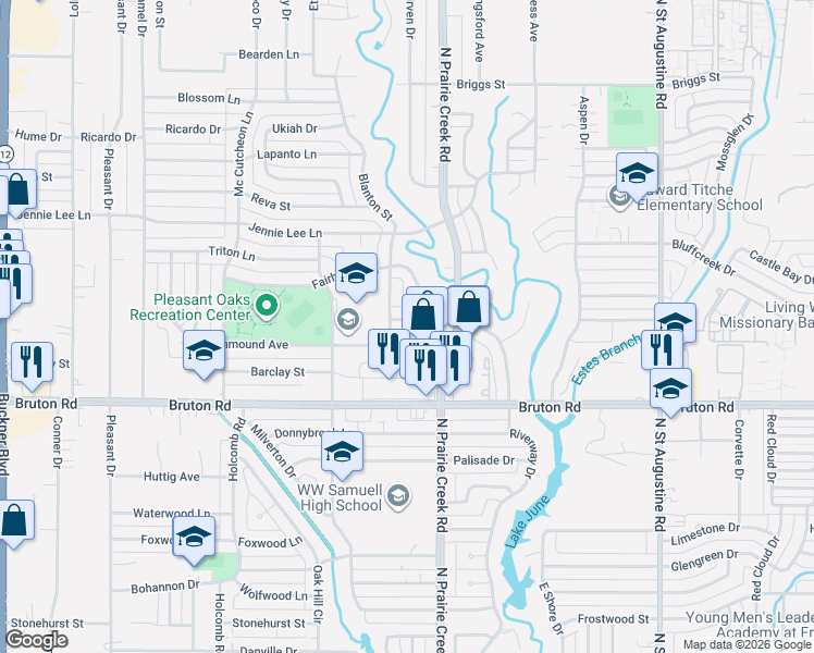 map of restaurants, bars, coffee shops, grocery stores, and more near 2210 Blanton Street in Dallas