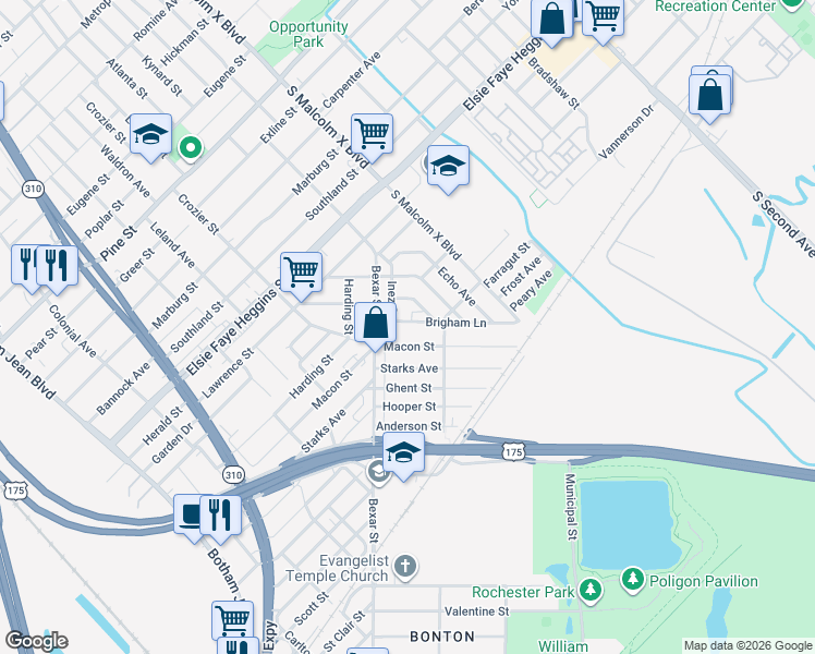 map of restaurants, bars, coffee shops, grocery stores, and more near 2621 Macon Street in Dallas