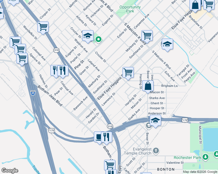 map of restaurants, bars, coffee shops, grocery stores, and more near in Dallas