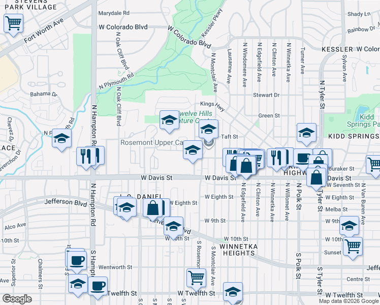 map of restaurants, bars, coffee shops, grocery stores, and more near 1838 Stevens Bluff Lane in Dallas