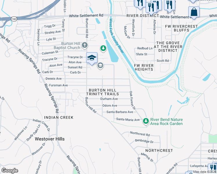 map of restaurants, bars, coffee shops, grocery stores, and more near 5524 Volder Drive in Fort Worth