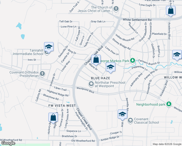 map of restaurants, bars, coffee shops, grocery stores, and more near 10229 Sunset View Drive in Fort Worth