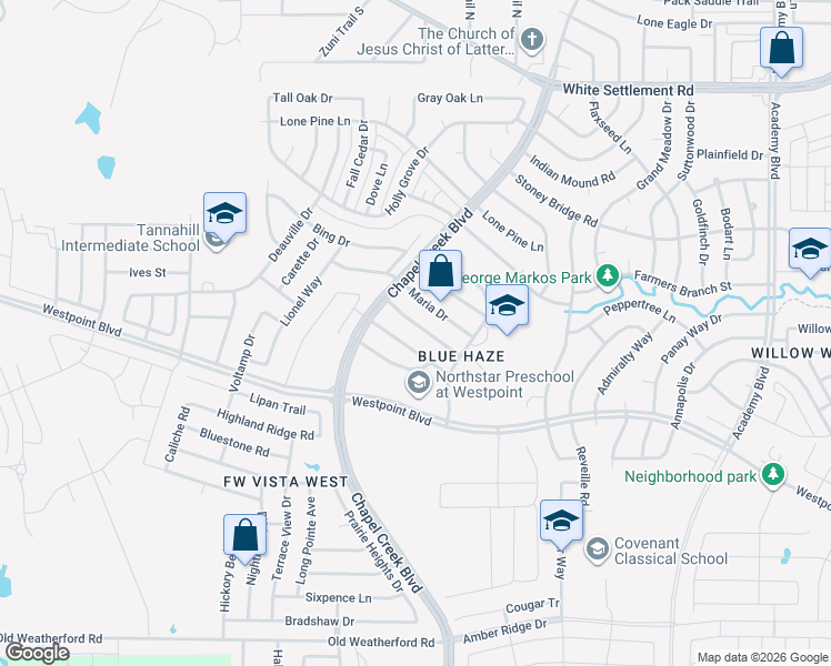 map of restaurants, bars, coffee shops, grocery stores, and more near 10229 Sunset View Drive in Fort Worth