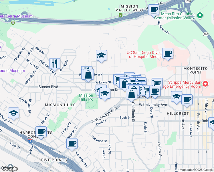 map of restaurants, bars, coffee shops, grocery stores, and more near 4074 Ingalls Street in San Diego