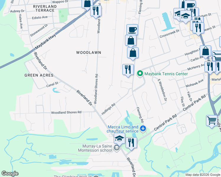 map of restaurants, bars, coffee shops, grocery stores, and more near 401 Stefan Drive in Charleston