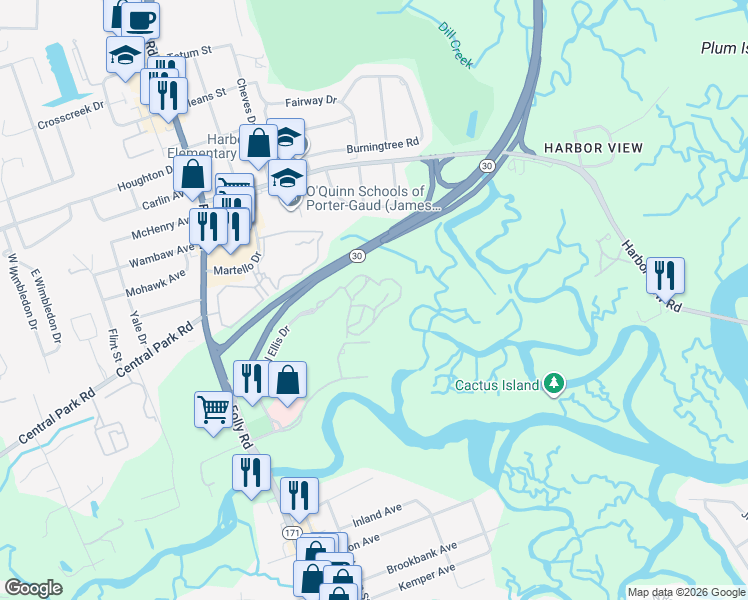 map of restaurants, bars, coffee shops, grocery stores, and more near 9 Daniel Ellis Drive in Charleston