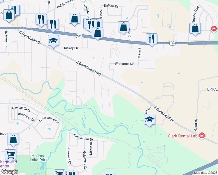 map of restaurants, bars, coffee shops, grocery stores, and more near 1602 Patti Place in Weatherford
