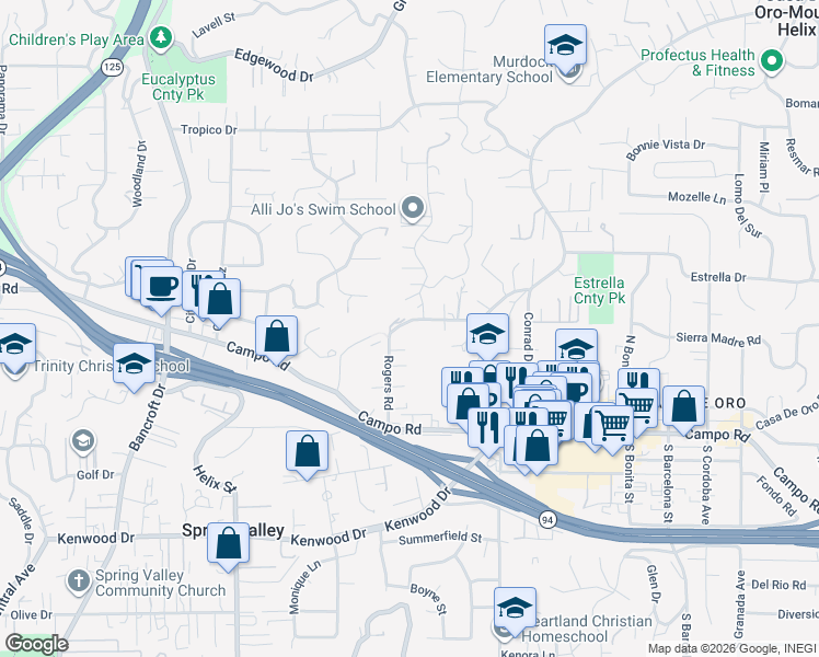 map of restaurants, bars, coffee shops, grocery stores, and more near 3925 Rogers Road in Spring Valley