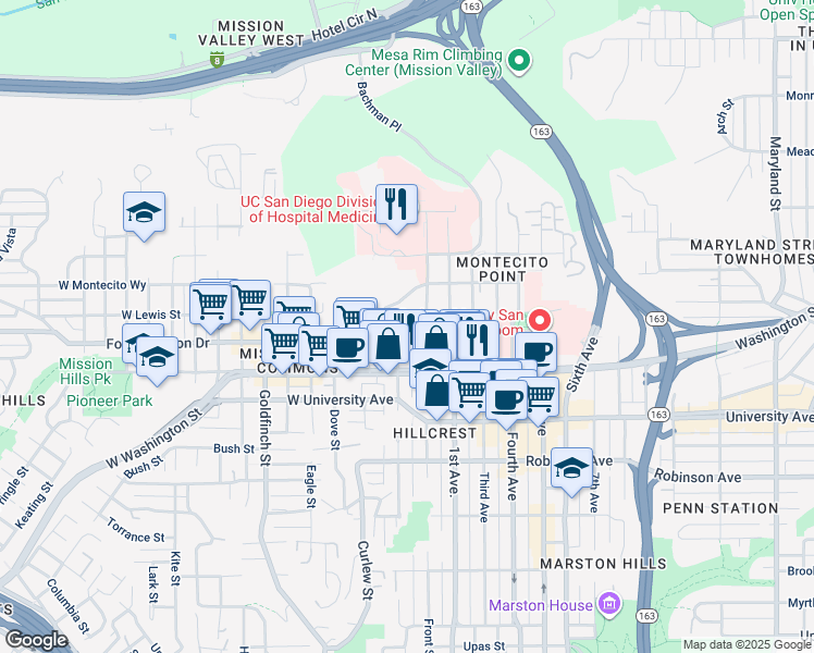 map of restaurants, bars, coffee shops, grocery stores, and more near 4056 Albatross Street in San Diego