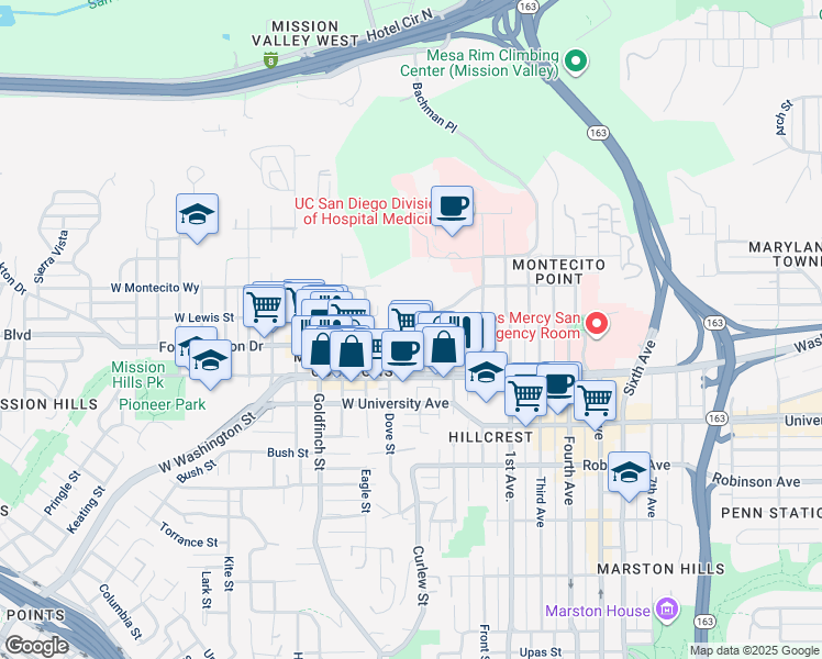 map of restaurants, bars, coffee shops, grocery stores, and more near 4050 Brant Street in San Diego