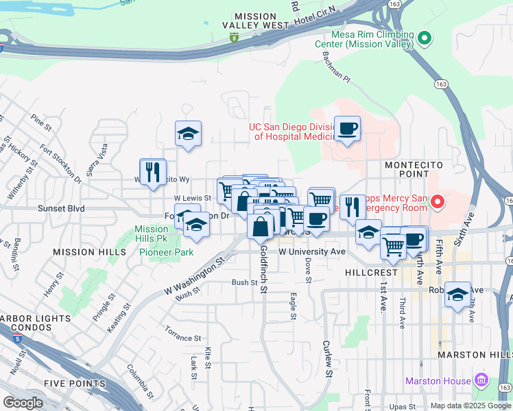 map of restaurants, bars, coffee shops, grocery stores, and more near in San Diego