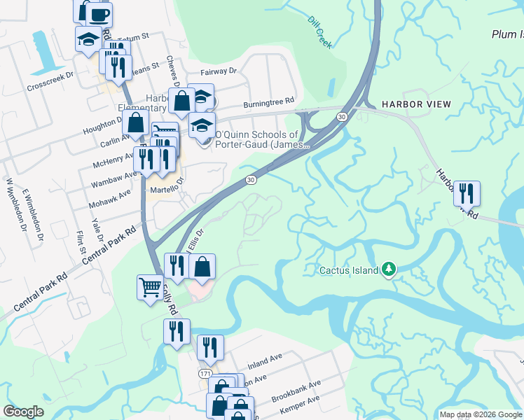 map of restaurants, bars, coffee shops, grocery stores, and more near 9 Daniel Ellis Drive in Charleston