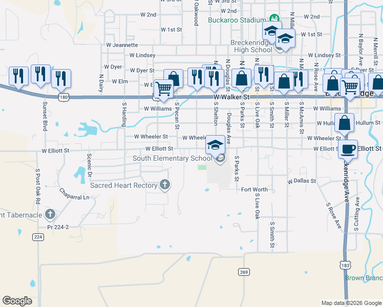 map of restaurants, bars, coffee shops, grocery stores, and more near 1101 West Elliott Street in Breckenridge