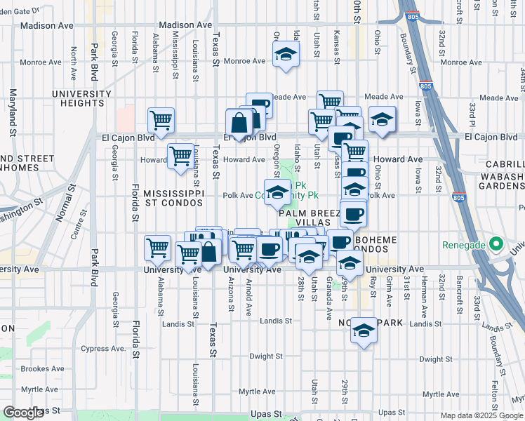 map of restaurants, bars, coffee shops, grocery stores, and more near 4034 Hamilton Street in San Diego