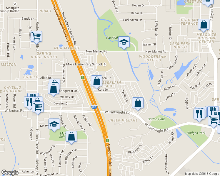 map of restaurants, bars, coffee shops, grocery stores, and more near 912 Kory Drive in Mesquite