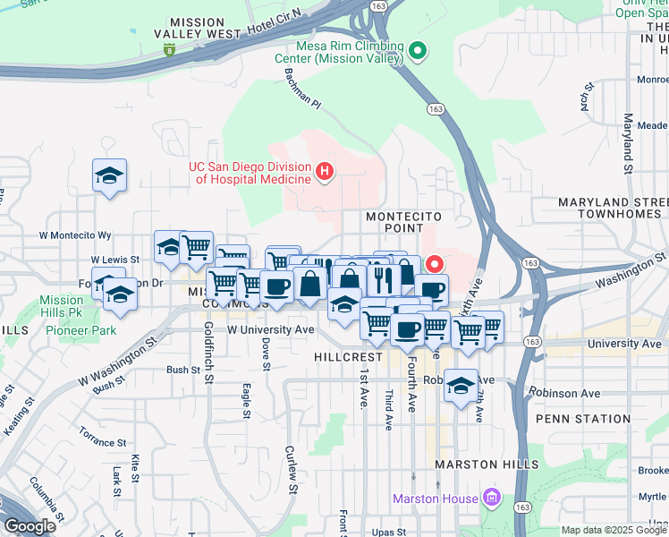 map of restaurants, bars, coffee shops, grocery stores, and more near in San Diego