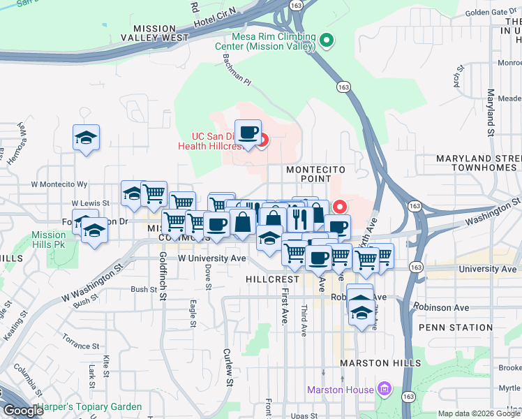 map of restaurants, bars, coffee shops, grocery stores, and more near 4080 Front Street in San Diego