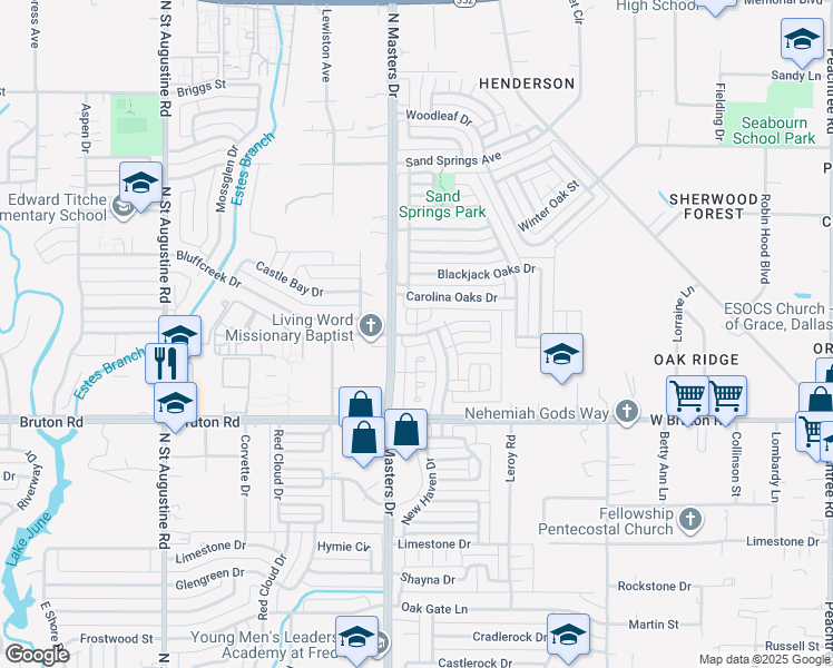 map of restaurants, bars, coffee shops, grocery stores, and more near 2304 Shelburne Court in Dallas