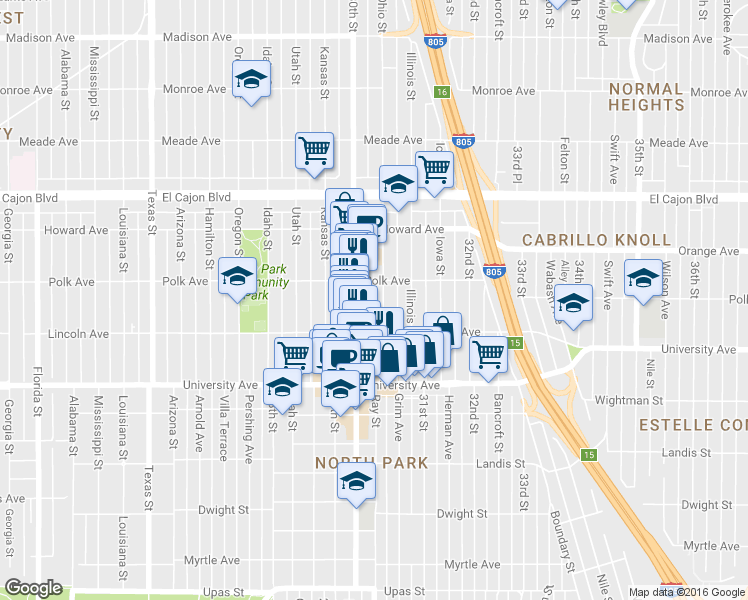 map of restaurants, bars, coffee shops, grocery stores, and more near in San Diego