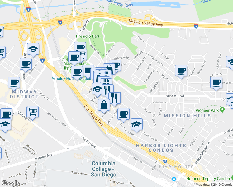 map of restaurants, bars, coffee shops, grocery stores, and more near 3990 Ampudia Street in San Diego