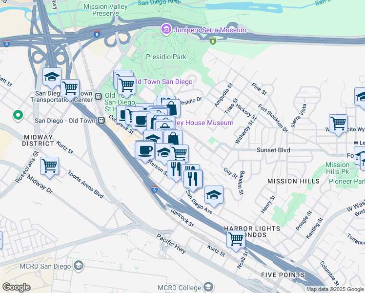 map of restaurants, bars, coffee shops, grocery stores, and more near 4016 Ampudia Street in San Diego