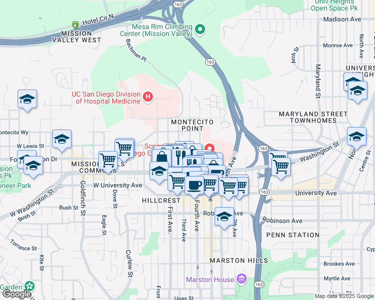 map of restaurants, bars, coffee shops, grocery stores, and more near 4060 Fourth Avenue in San Diego