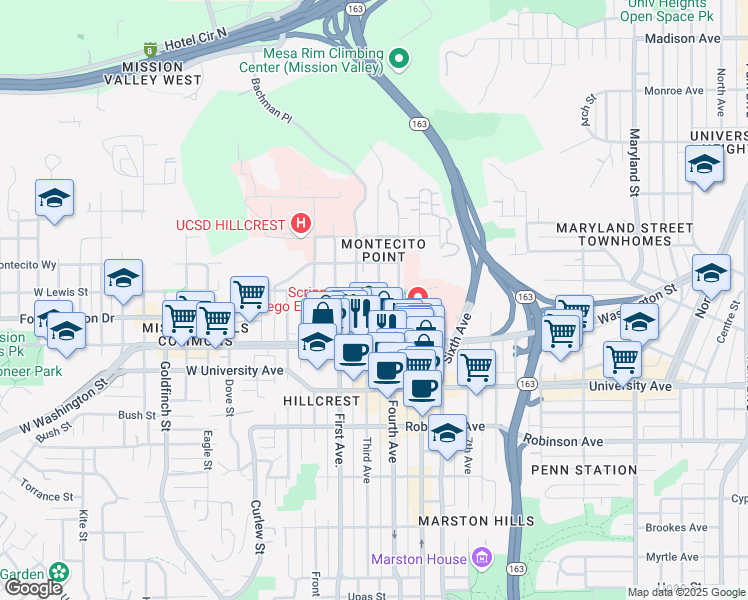 map of restaurants, bars, coffee shops, grocery stores, and more near in San Diego