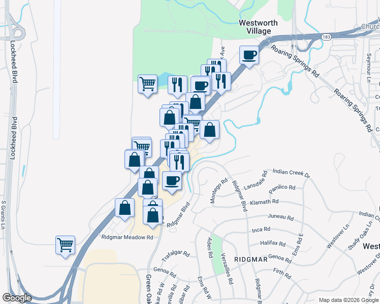 map of restaurants, bars, coffee shops, grocery stores, and more near 949 Sherry Lane in Fort Worth