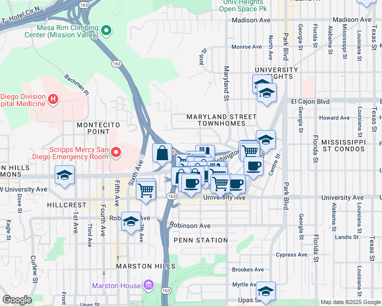map of restaurants, bars, coffee shops, grocery stores, and more near 1068 Pascoe St in San Diego