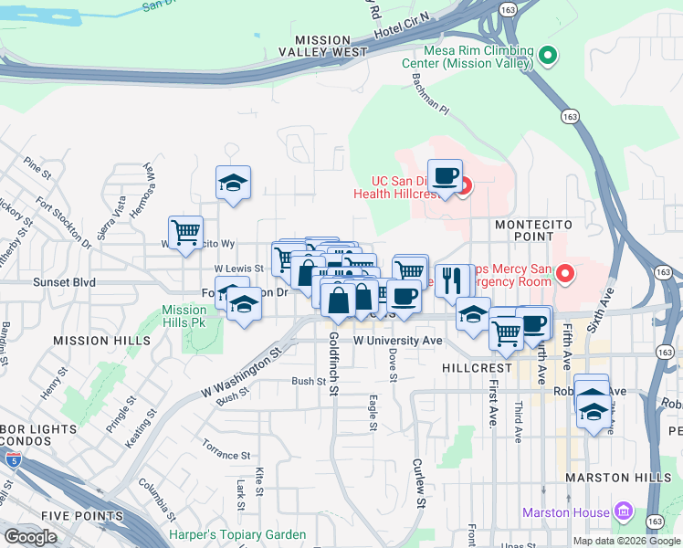 map of restaurants, bars, coffee shops, grocery stores, and more near 818 Fort Stockton Drive in San Diego