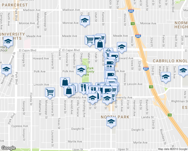 map of restaurants, bars, coffee shops, grocery stores, and more near 4031 Idaho Street in San Diego