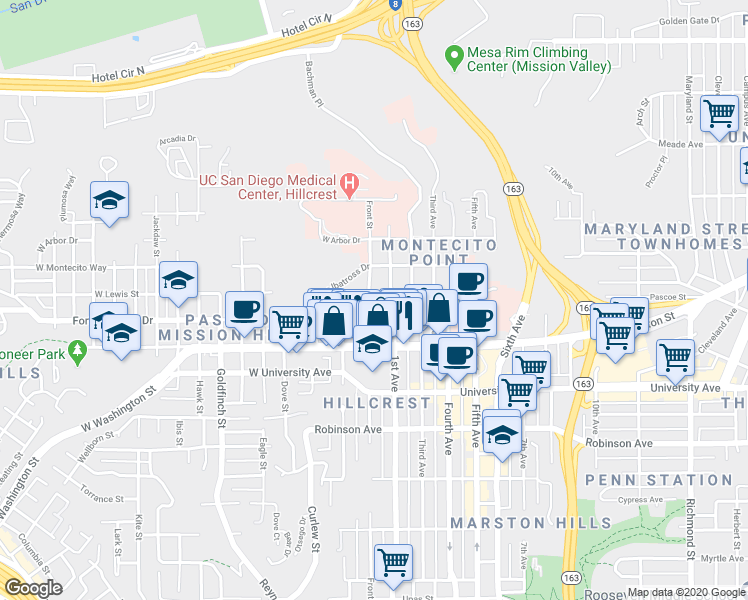 map of restaurants, bars, coffee shops, grocery stores, and more near 4054 Front Street in San Diego