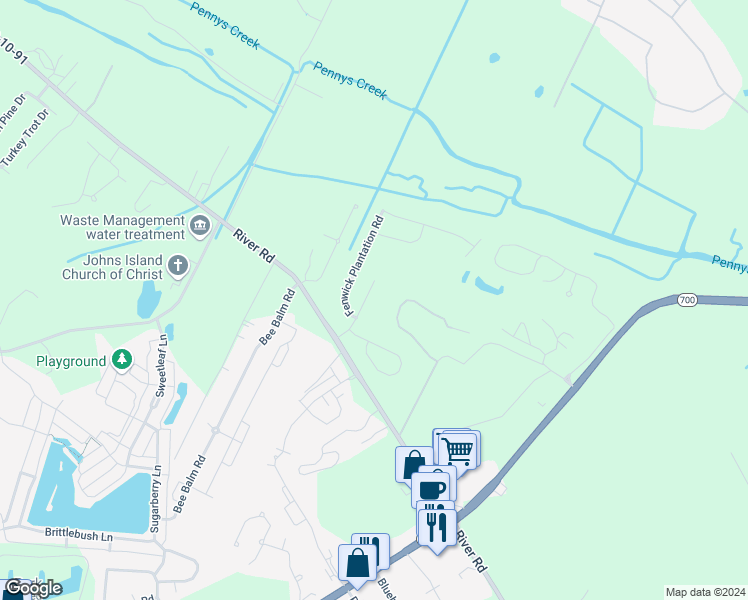 map of restaurants, bars, coffee shops, grocery stores, and more near 1126 Santa Elena Way in Johns Island