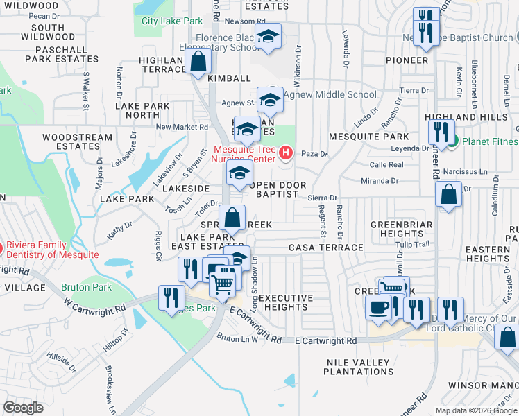 map of restaurants, bars, coffee shops, grocery stores, and more near 1218 South Beltline Road in Mesquite
