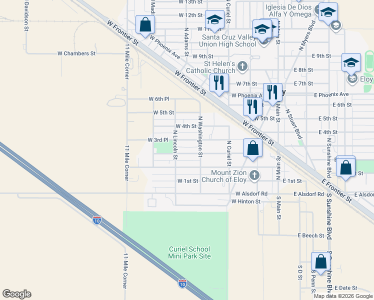 map of restaurants, bars, coffee shops, grocery stores, and more near 413 West 2nd Place in Eloy
