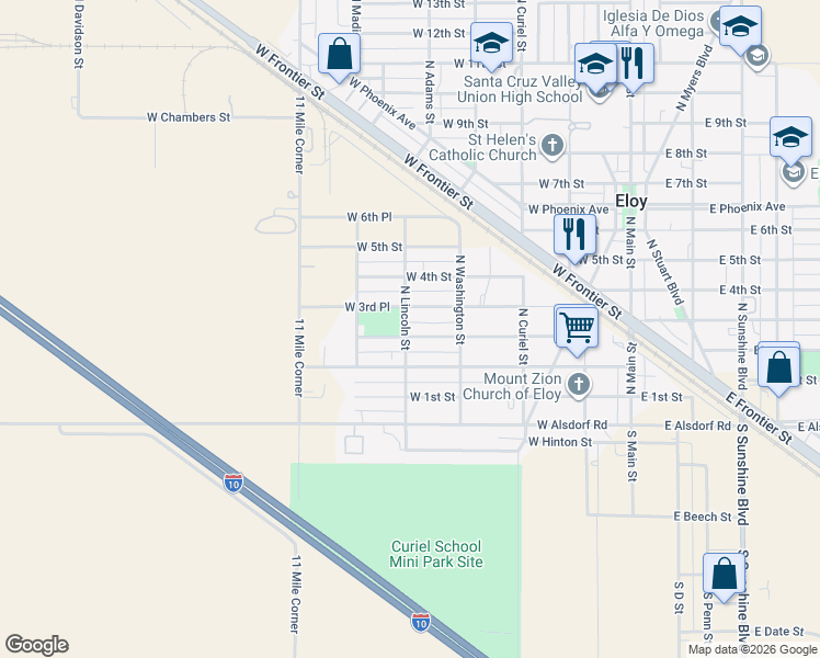 map of restaurants, bars, coffee shops, grocery stores, and more near 503 West 2nd Place in Eloy