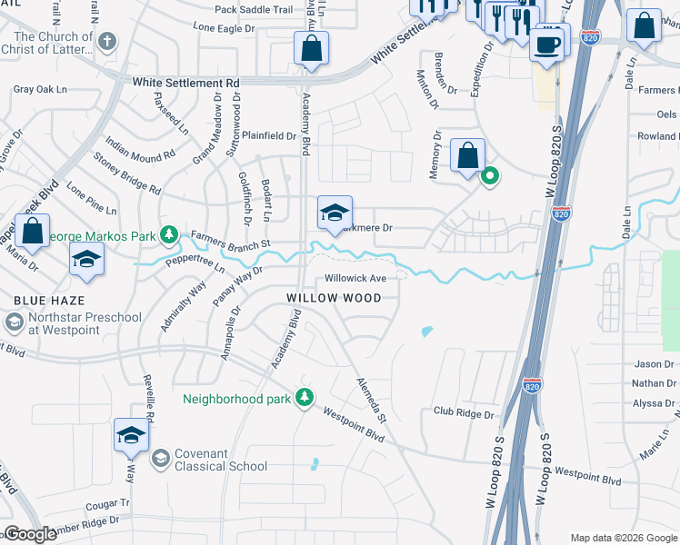 map of restaurants, bars, coffee shops, grocery stores, and more near 9868 Autumn Sage Drive in Fort Worth