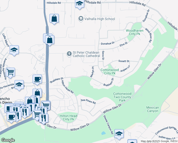 map of restaurants, bars, coffee shops, grocery stores, and more near 1602 Mirage Court in El Cajon