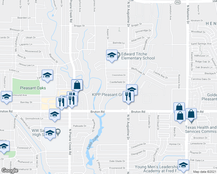 map of restaurants, bars, coffee shops, grocery stores, and more near 9411 Olde Towne Row in Dallas
