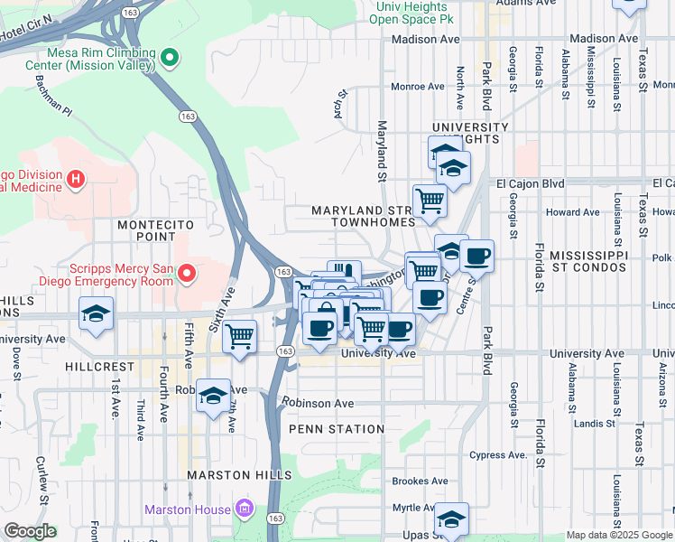 map of restaurants, bars, coffee shops, grocery stores, and more near 4071 Vermont Street in San Diego