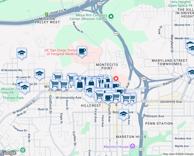 map of restaurants, bars, coffee shops, grocery stores, and more near 4057 1st Avenue in San Diego