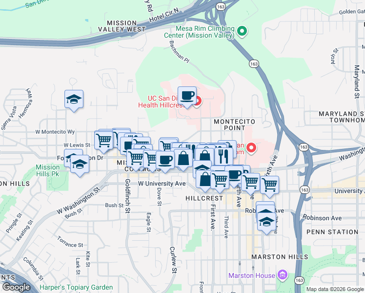 map of restaurants, bars, coffee shops, grocery stores, and more near 4056 Albatross Street in San Diego